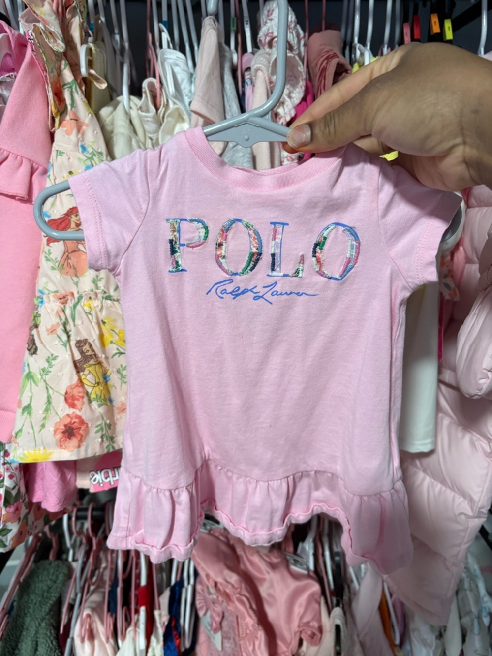 Polo by Ralph Lauren Pink Floral Logo Ruffle Tee